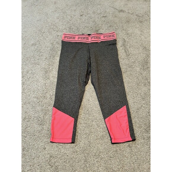 Victoria's Secret Pink Leggings Gray Logo Waistband Athleisure Yoga Size Large‎ - Picture 2 of 8